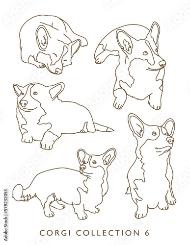Corgi Dog Outline Illustrations in Various Poses Collection 6