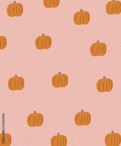 Calabazas naranjas sobre fondo rosa, patrón de calabazas dibujadas a mano ilustración linda para estampado textil