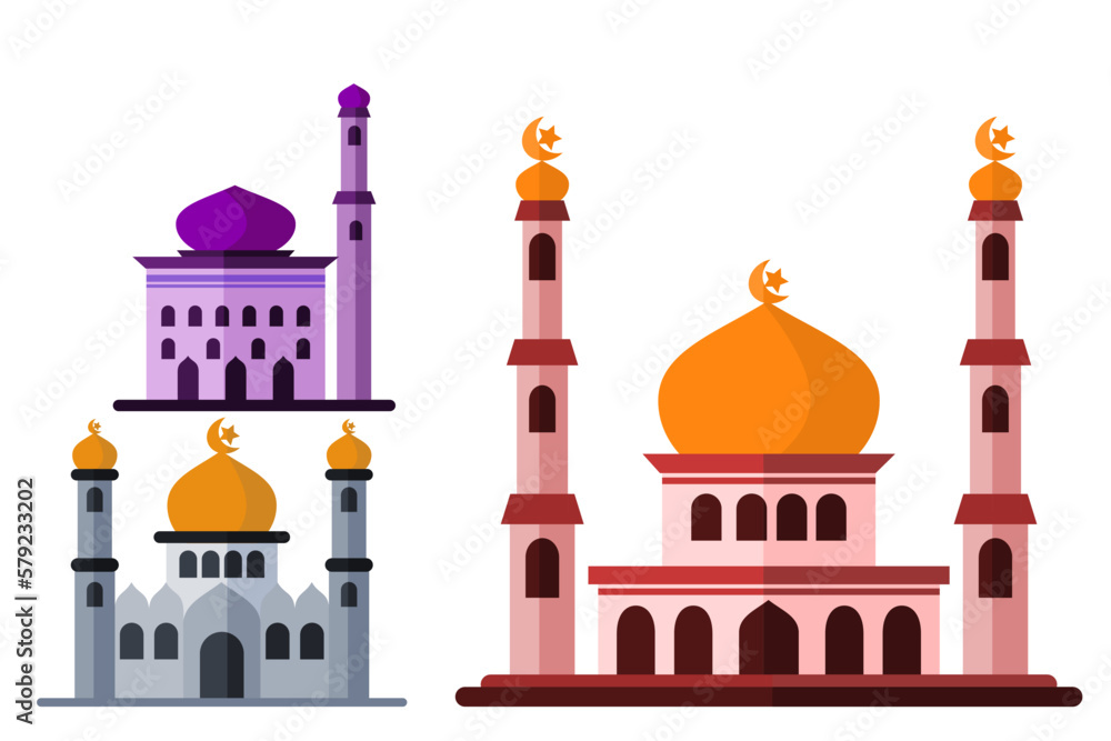 vector mosque design, with bundle illustration, modern architect concept and bright color, isolated 2d flat style. perfect for design infographics, posters, stickers, greeting cards.