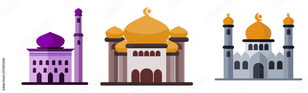 mosque vector illustration collection, use 2d flat style, modern islamic architecture. great for greeting cards, diagrams, infographics, ramadan celebrations. mosque vector illustration collection, use 2d flat style, modern islamic architecture. great for greeting cards, diagrams, infographics, ramadan celebrations.