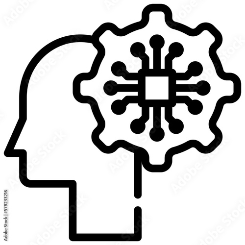 human ai robot brain chipset cog icon simple line