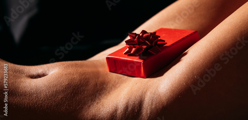 Sexy body woman. Christmas gift. Sensual. 