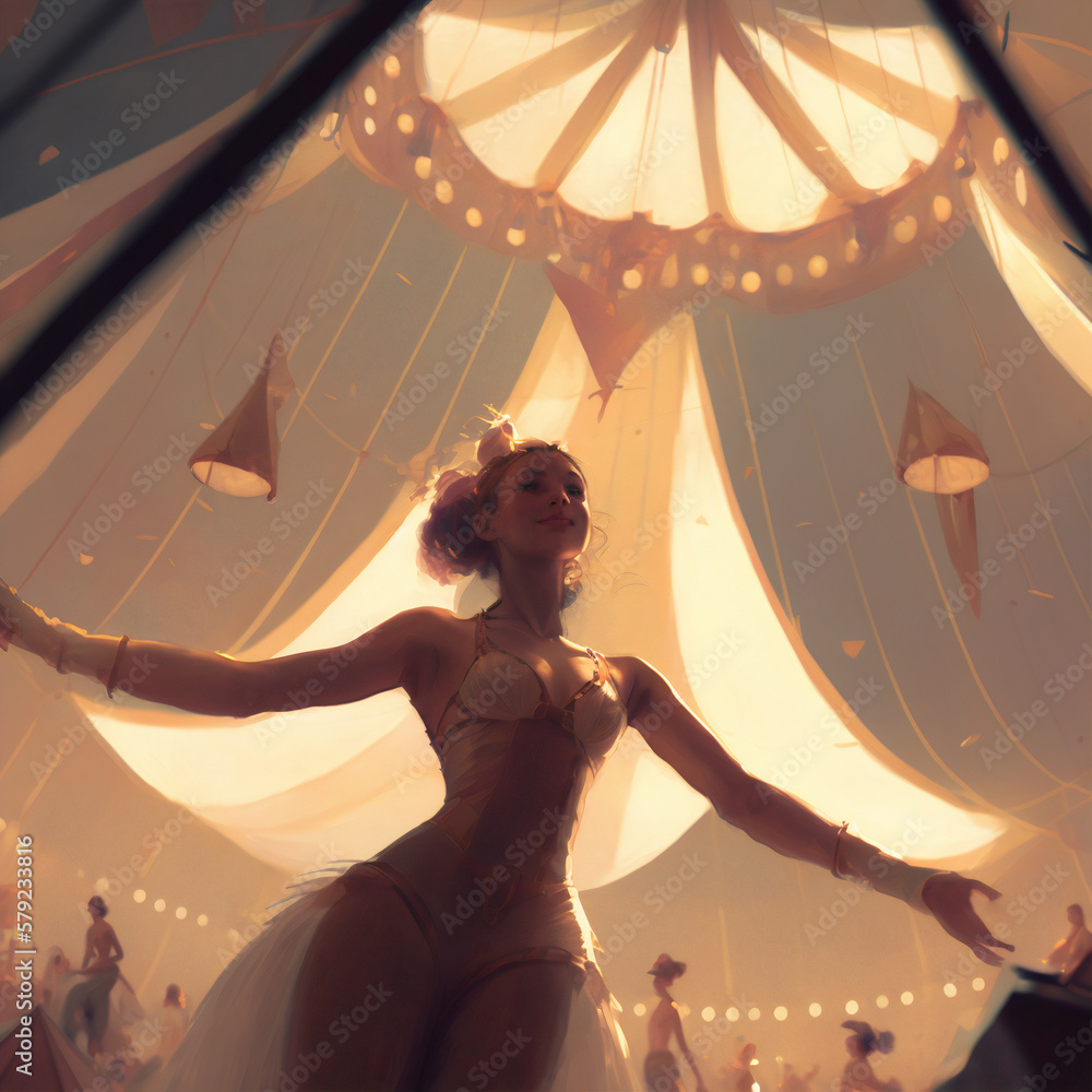 Showtime Spectacular: A Vibrant Digital Painting of Circus Performers