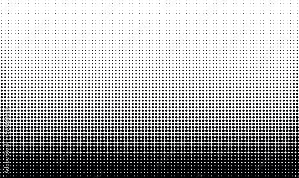 Halftone vector background. Monochrome halftone pattern. Abstract geometric dots background. Pop Art comic gradient black white texture. Design for presentation banner, poster, flyer, business card. - obrazy, fototapety, plakaty 