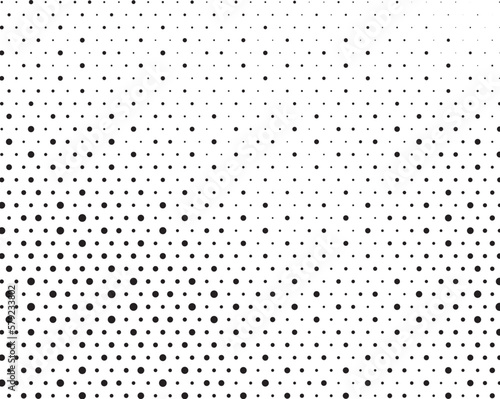 Monochrome Dots Background. Fade Texture. Vintage Pop-art Backdrop. Grunge Black and White Overlay. Vector illustration.