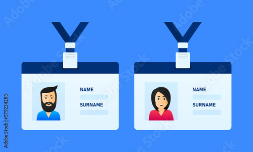 Name badge. Hello my name is. Badge with my name tag. Paper card for identification man. Template for registration on conference. Vector illustration.