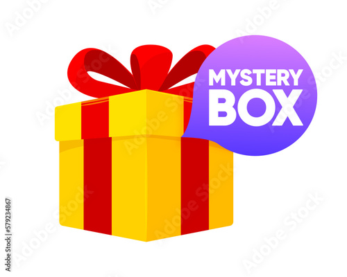 Mystery Box. Present secret surprise. Mystery box gift and question icon. Isometric design. Vector illustration.