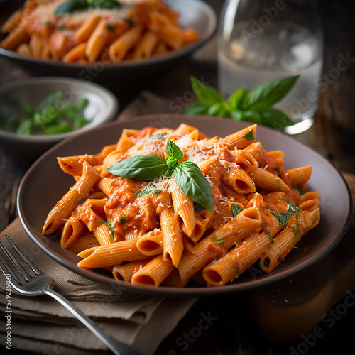 Penne alla Vodka: A pasta dish that combines penne noodles with a creamy tomato sauce made with vodka, heavy cream, and crushed red pepper flakes.