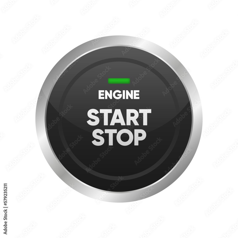 Engine start stop button. Car dashboard element. Press the button to
