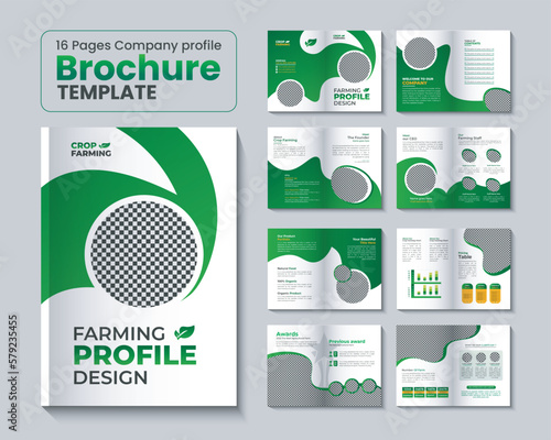 16 Pages Farming and agriculture company profile brochure template or organic farming company brochure design, agriculture business company profile brochure design, agricultural bifold brochure design