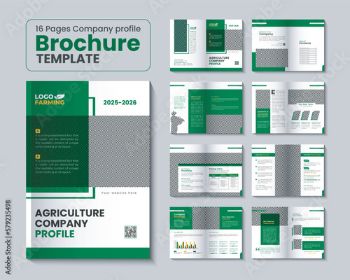 16 Pages Farming and agriculture company profile brochure template or organic farming company brochure design, agriculture business company profile brochure design, agricultural bifold brochure design