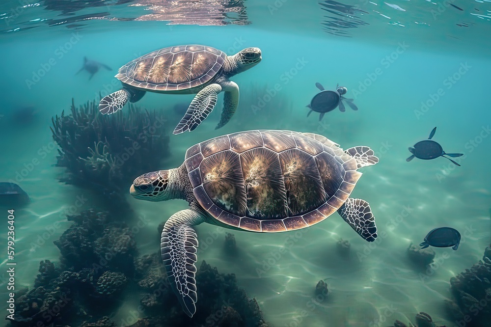 Obraz premium Turtles in George Town, Cayman Islands. Photo generative AI