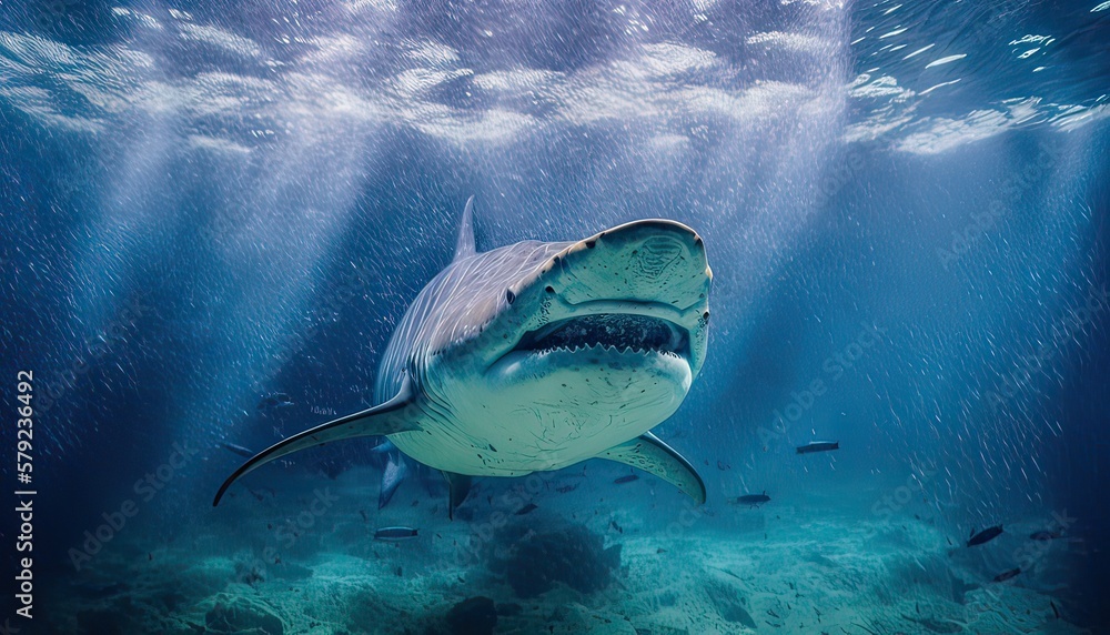 Fototapeta premium Bullshark underwater with sharp teeth. Photo generative AI