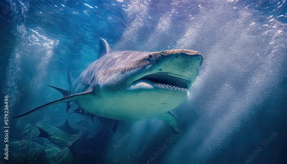 Fototapeta premium Bullshark underwater with sharp teeth. Photo generative AI