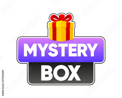 Mystery Box banner. Present secret surprise. Mystery box gift and question icon. Vector illustration.