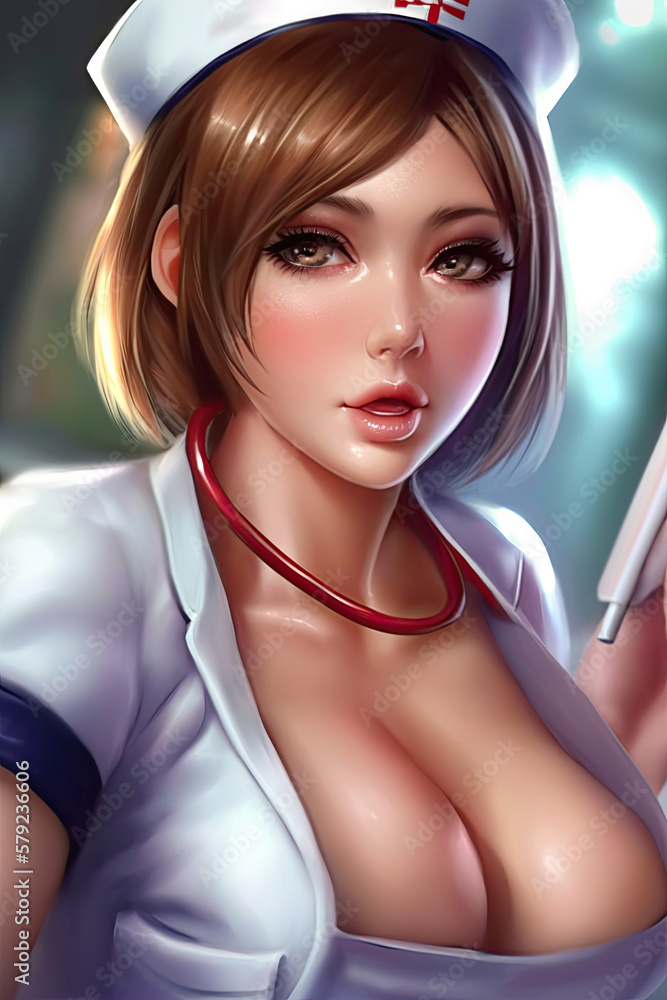 sexy nurse doctor with big breasts in anime style. Generative AI Stock  Illustration | Adobe Stock