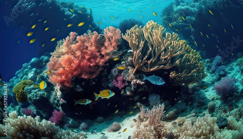 Coral reef underwater in Red Sea. Photo generative AI