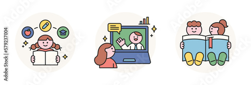 back to school. Friends reading a book together. online classes. reading a book.