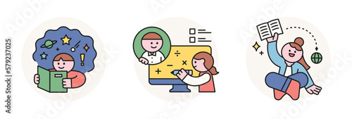 back to school. A person who studies online and reads books to build knowledge.