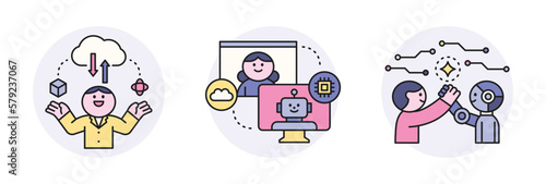 Artificial Intelligence. Computer cloud data and robot and human cooperation.