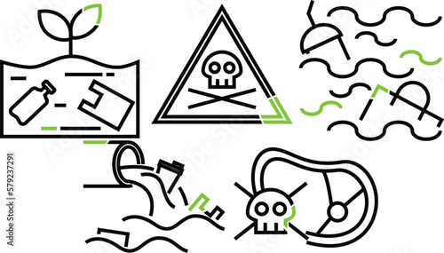 Set of Toxic Waste Simple Line Icon