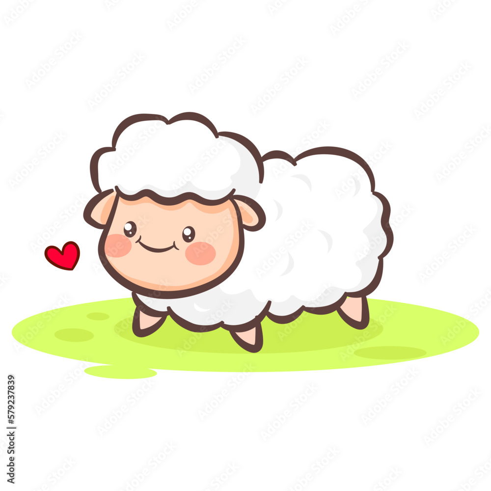 Cute little lamb cartoon character. Kawai sheep on the field. Animal concept design. Hand drawn flat vector illustration. Cute little lamb cartoon character. Kawai sheep on the field. Animal concept design. Hand drawn flat vector illustration.