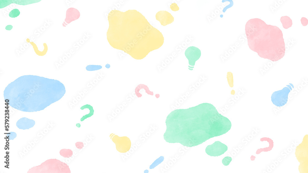 Pop pastel color speech bubble, thinking background cute hand drawn watercolor illustration / ポップなパステルカラーの吹き出し、考え中の背景 かわいい手描きの水彩イラスト