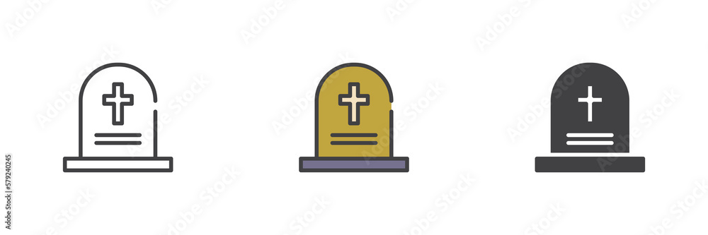 Memorial Tombstone different style icon set Memorial Tombstone different style icon set