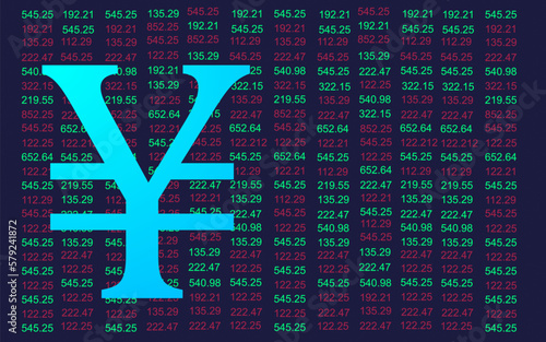 Japanese yen digital currency over stock exchange background