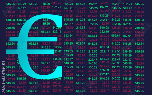 Euro digital currency over stock exchange background
