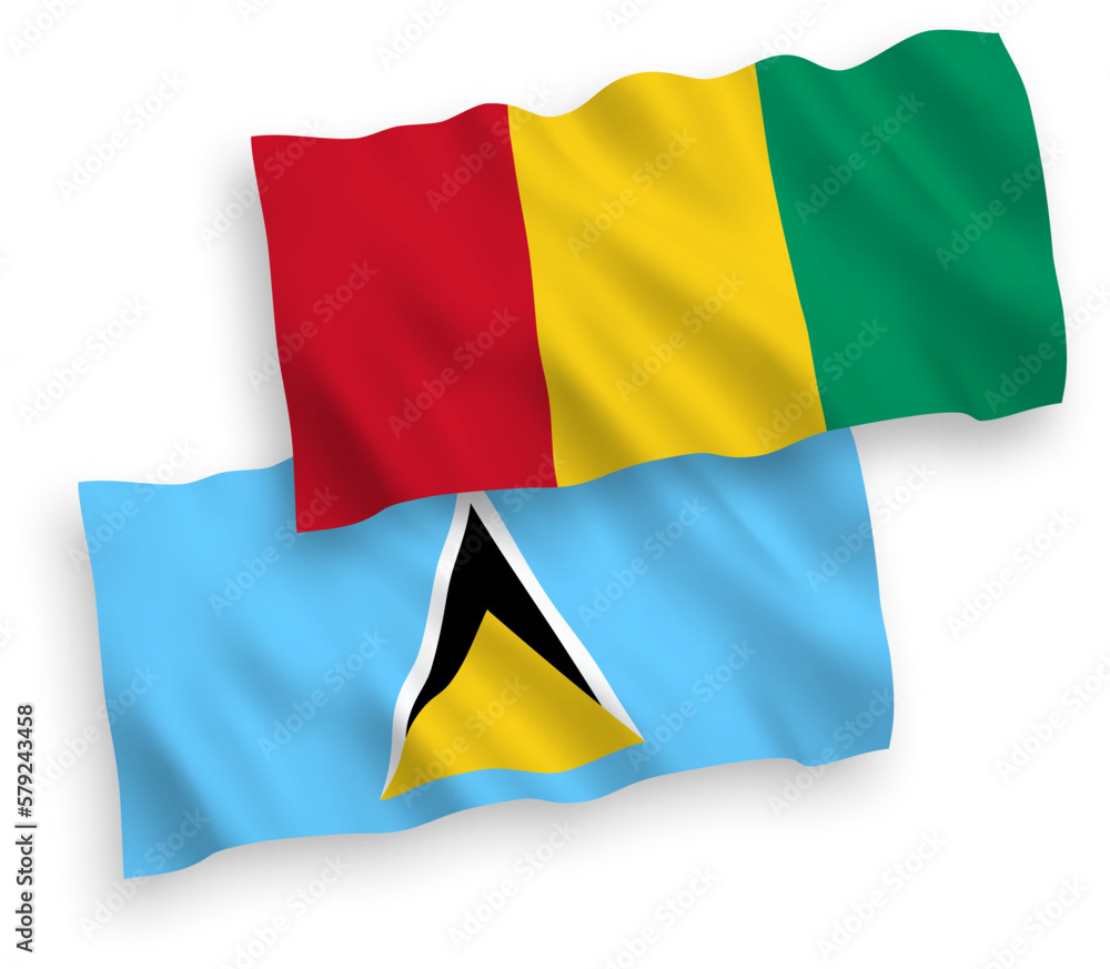 Flags of Saint Lucia and Guinea on a white background Flags of Saint Lucia and Guinea on a white background