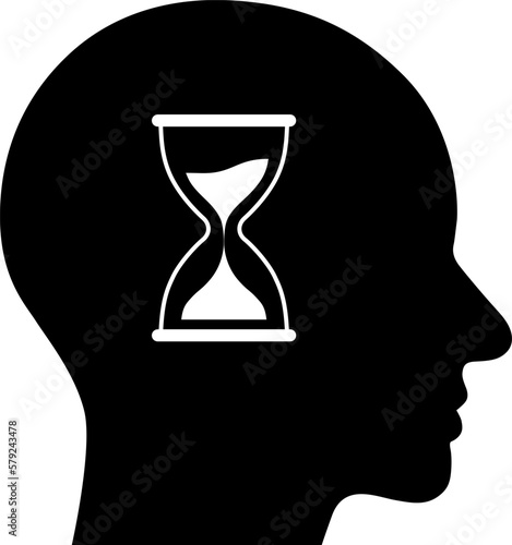 The icon with hourglass in human head as concept of patience and self-control