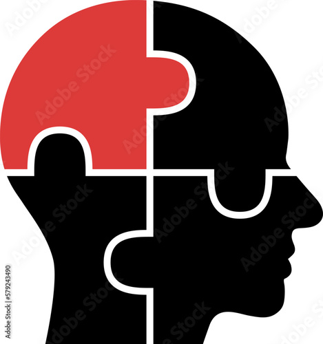 Human head made of four puzzle pieces icon