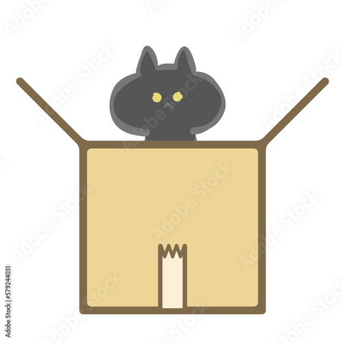 段ボール箱に入る黒猫のイラスト素材