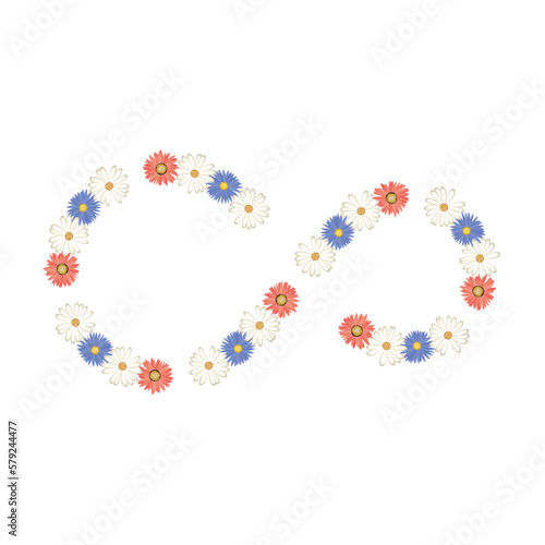 flowers white orang blue arranged in infinity 