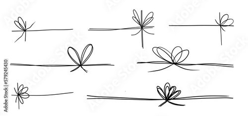 Hand drawn simple vector string ribbon tie thread gift package box rope border isolated on white collection. Scribble doodle big set minimalist outline style