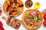 Italian cuisine. Pizza and toasts