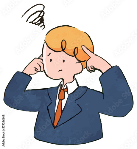 おしゃれでかわいい手書き風ビジネスマンのイラストセット
（悩み,ぐるぐる,もやもや,ネガティブ,辛い,）