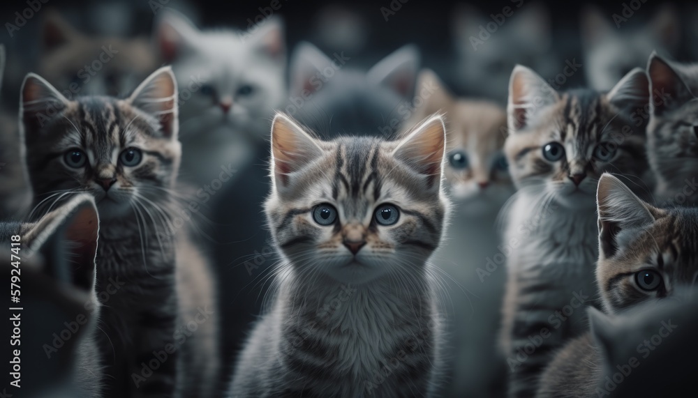 many cats looking at you, hundreds of cats stare at the viewer, GENERATIVE AI