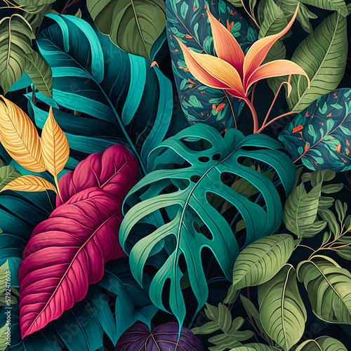 Wallpaper Mural Beautiful colorful tropical leaves. Abstract background or wallpaper. Printable artwork. Generative AI. Torontodigital.ca