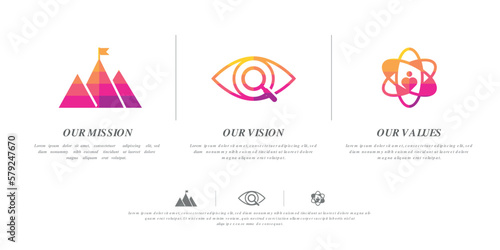 Mission Vision Values infographic Banner template. Company goal infographic design with Modern flat icon design. vector illustration infographic icon design banner