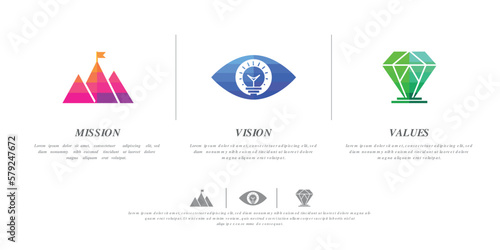 Mission Vision Values infographic Banner template. Company goal infographic design with Modern flat icon design. vector illustration infographic icon design banner