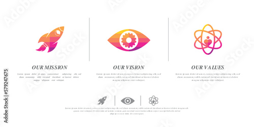 Mission Vision Values infographic Banner template. Company goal infographic design with Modern flat icon design. vector illustration infographic icon design banner