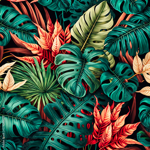 Wallpaper Mural Beautiful colorful tropical leaves. Abstract background or wallpaper. Printable artwork. Generative AI. Torontodigital.ca
