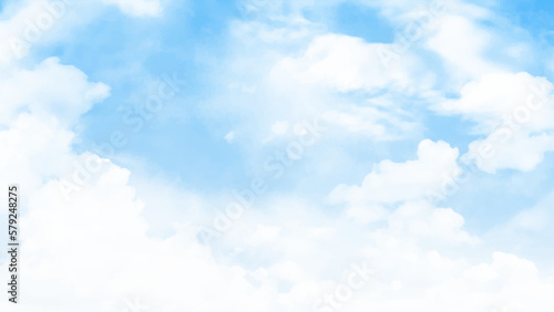 Soft bright clouds in blue sky with sun light. Vector illustrator