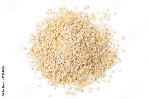 white sesame seeds isolated on white background.