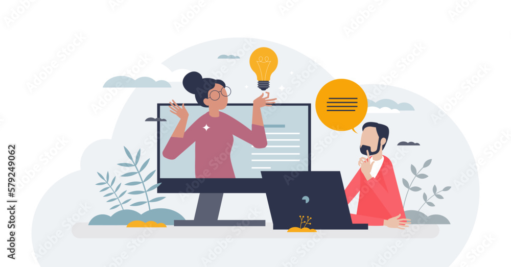 Distance learning and online education using internet tiny person concept, transparent background. E learning video call for student knowledge development illustration. Remote university, school.