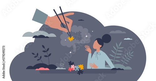 Microlearning as focused or effective topic learning tiny person concept, transparent background.Fast knowledge and skills learn method for specific content illustration. photo