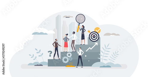 Onboarding process as workplace welcoming and training tiny person concept, transparent background. Job tasks explanation, HR communication and employee introduction illustration.