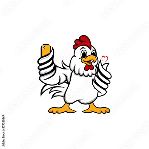 Chicken mascot or chicken character taking a photo or selfie © Febrian